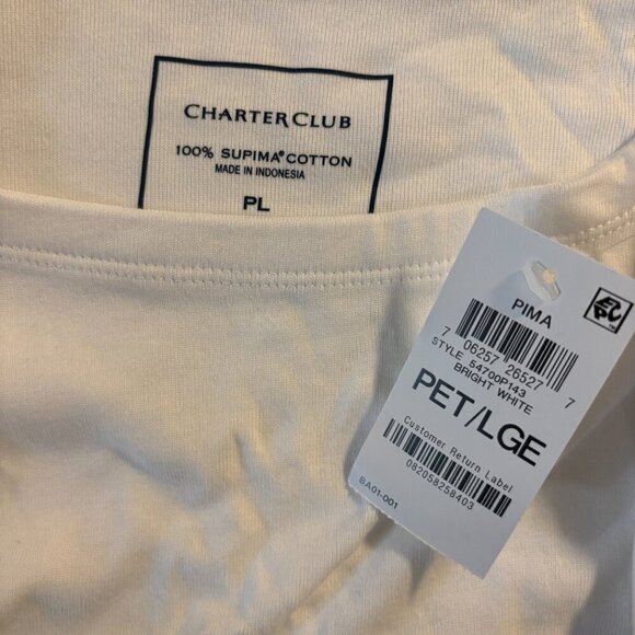 Charter Club Petite Large White Pima Cotton Button-Shoulder 3/4 Sleeve Top NWT - Picture 6 of 6